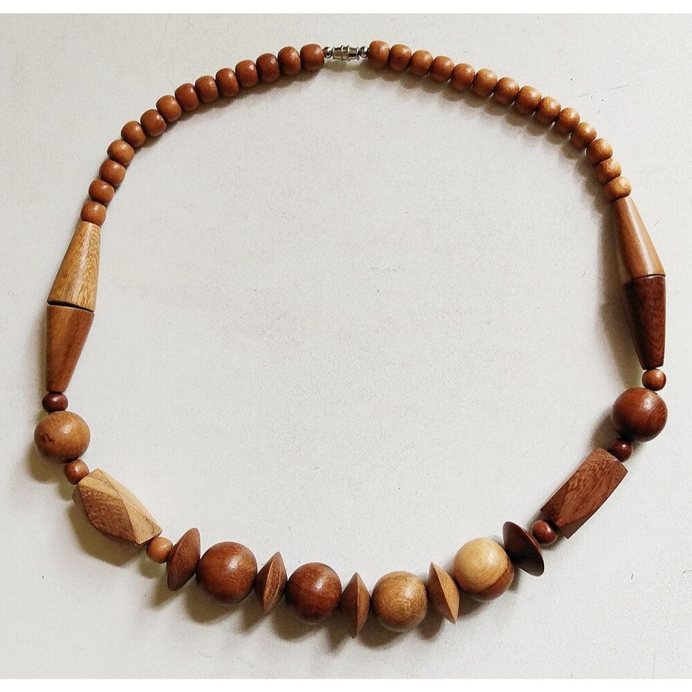 Wooden Geometric Boho Necklace  Chunky Wooden Jewelry